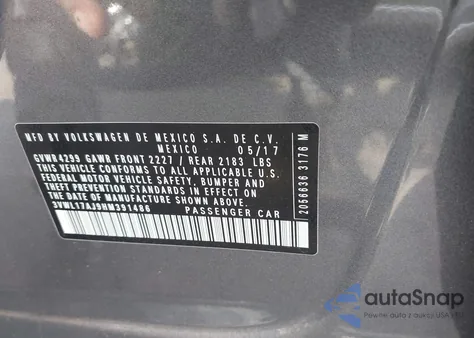 2017 Volkswagen Jetta Sel/Sel Premium z USA, uszkodzony, nr VIN 3VWL17AJ9HM391486